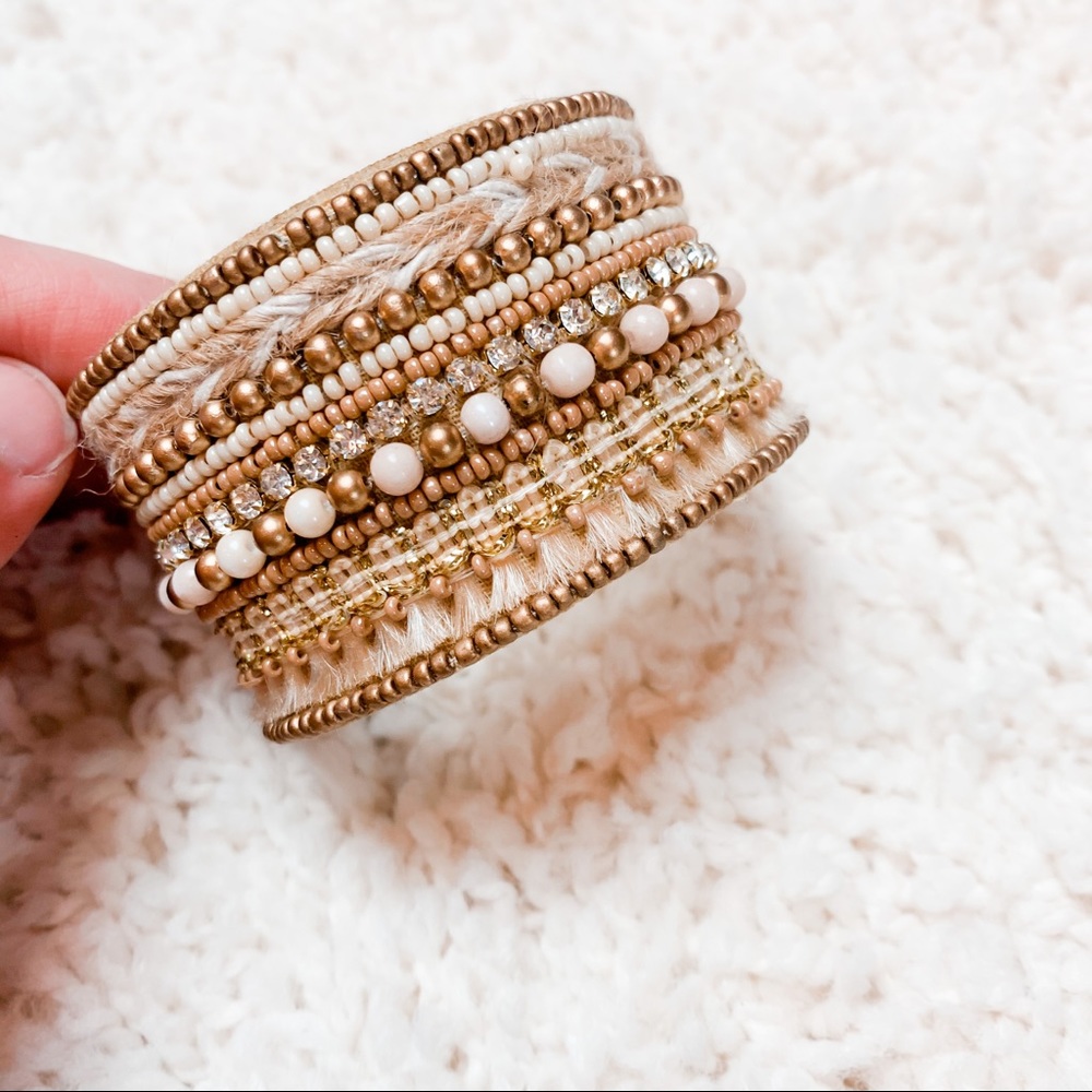 Gold beaded thick cuff bracelet